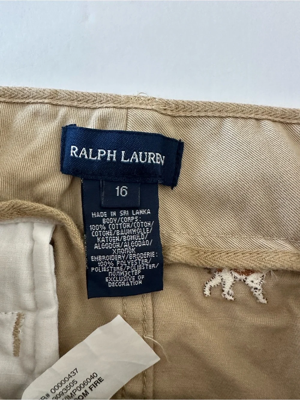 Ralph Lauren Girls Khaki Mini skirt With Embroidered Dogs Size 16 Classic